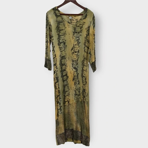 Daya Maxi Dress Womens Size Medium Gold Green Neon Snakeskin Print Half Sleeve - Picture 1 of 12